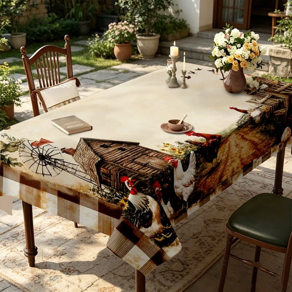 Midsummer Vintage Farm Animal Rectangle Table Cover (35x55/55x55/55x70/60x86/60x94/60x102inch), Polyester Table Cover for Farm Home Formal Party Decor