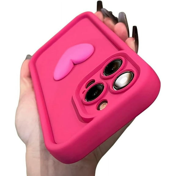 Love Heart 3D Cute Shockproof Thick Soft Silicone Case for Women Girls Compatible with iPhone Case (Pink,iPhone 15 Plus)