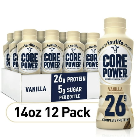 ( best by 01/24/2026) Core Power Protein Shake with 26g Protein by fairlife Milk  Vanilla  14 fl oz  12 Count