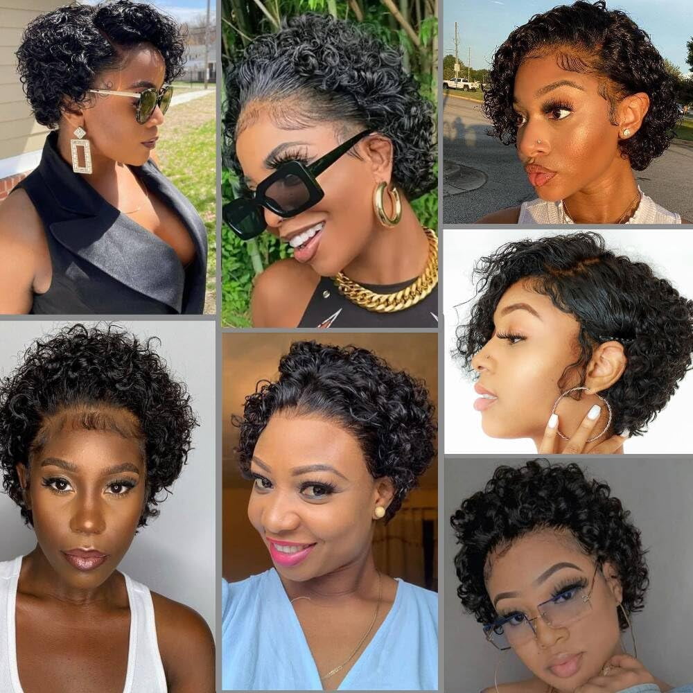 CJBZLCPCOO Wig  Wear and Go Gluelss Bob Wigs  Pre Cut Pre Plucked 4x4 Lace Closure No Glue Needed for Beginners Short Curly Human Hair Wigs For Women