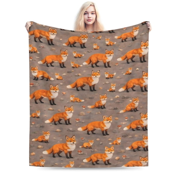 Cute Fox Pattern Fleece Throw Blanket, Soft Lightweight Animal Print Blanket for Sofa Couch Bed, Cozy Decorative Blanket for Home Decor 50x40