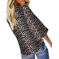 thumbnail image 3 of Women's V Neck Tops Ruffle 3/4 Sleeve Tie Knot Blouses Button Shirts, 3 of 3