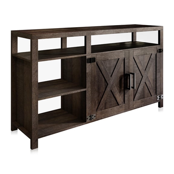 Espresso 62 Inch Rustic TV Stand with Barn Door Cabinet and Adjustable
