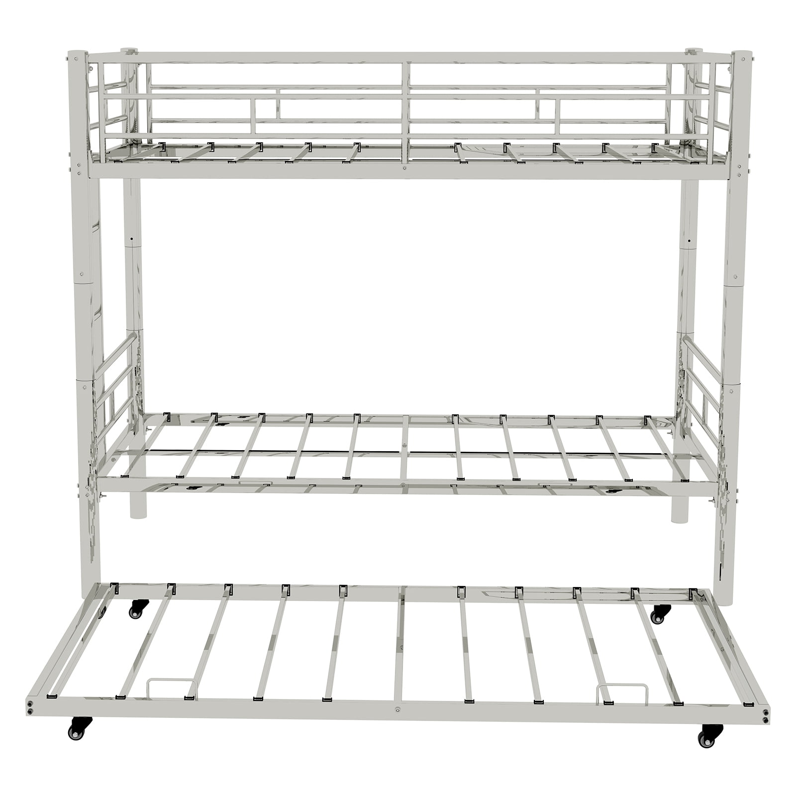 Alvantor Twin Bunk Bed with Trundle for Kids & Teens, Heavy Duty Metal Bed Frame, Triple Bunk Bed Silver