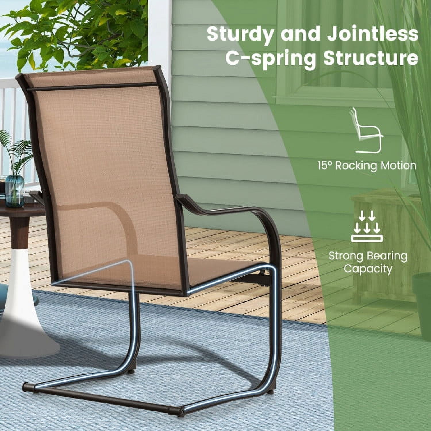 Aimee Lii 2 Pieces C-Spring Motion Patio Dining Chairs with Breathable Fabric, Outdoor Patio Set, Brown