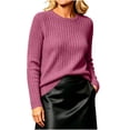 thumbnail image 2 of Ozmmyan Womens Crew Neck Sweater for Womens Long Sleeve Ribbed Knit Relaxed Fit Casual Solid Sweater Top Fall Winter, 2 of 7