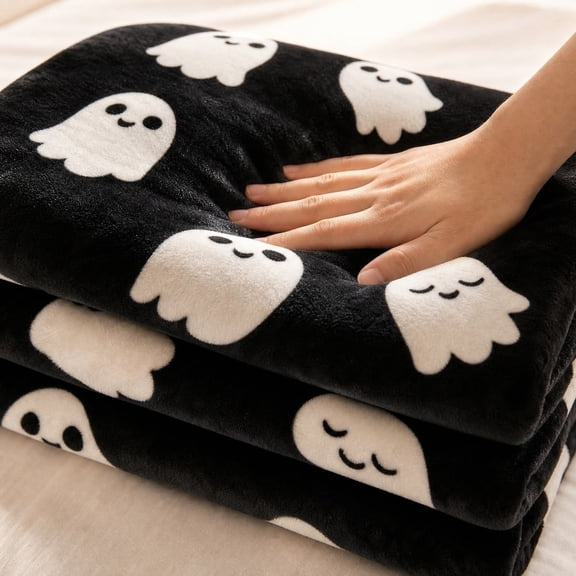 BVEBJDX Spooky Halloween Pumpkin Ghost Gnome Flannel Throw Blanket Warm Decorative Bed Couch Cover For Sofa Bedroom Halloween Home Decor