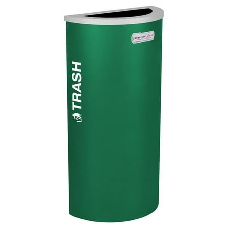 Ex-Cell Kaiser RC-KDHR-T EGX 8-gal recycling receptacle- half round top and Trash decal- Emerald Texture finish