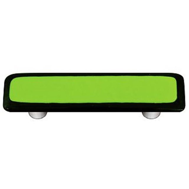 Hot Knobs HK5004-PA Black Border with Spring Green Rectangle Glass Cabinet Pull - Aluminum Post