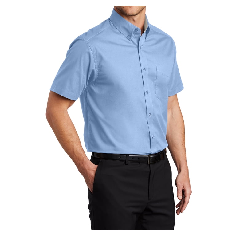 Mens Short Sleeve Easy Care Cotton/Polyester Shirt Light Blue