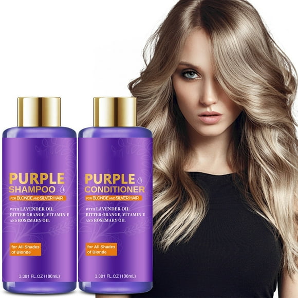 Herunwer Sulfate Free Brass Toning Purple Shampoo and Conditioner Set for Blondes, Brown Highlighted, or Bleached Hair, Infused with Purple Rice Extract