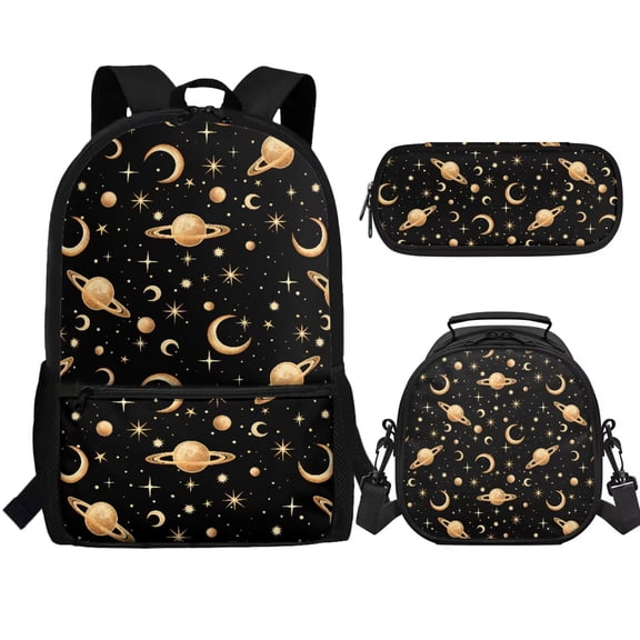 Jeiento Planet Backpack with Lunch Box for Boys 8-12 Elementary School Bag Moon Star Bookbag and Lunch Bag Pencil Case Set 3 In 1 Middle High School Back Packs Purse Travel Daypack Black