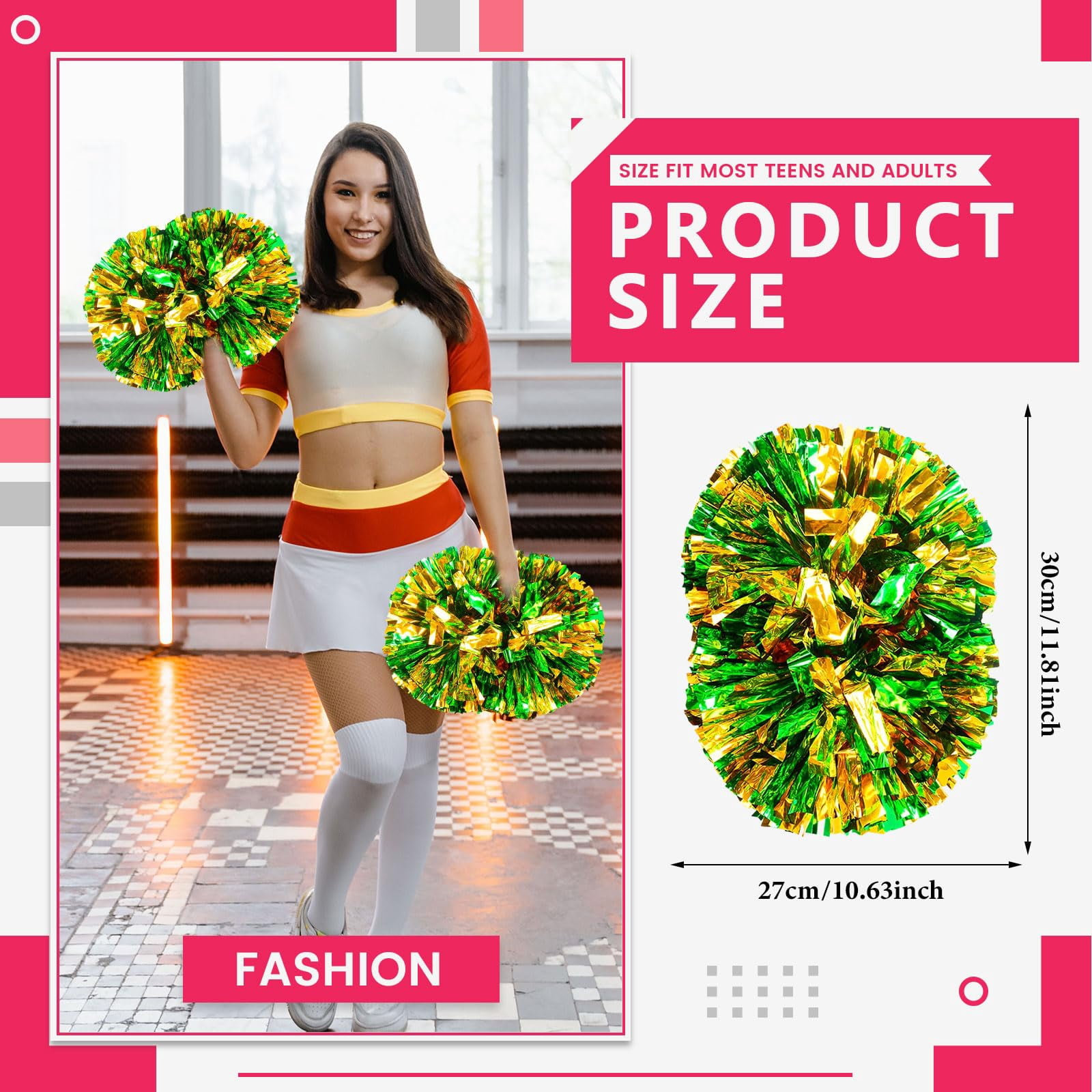 20 Pcs Cheerleading Pom Poms, Cheerleader Pompoms with Handle Style,Fit for Team Spirit Sports Dance Cheering
