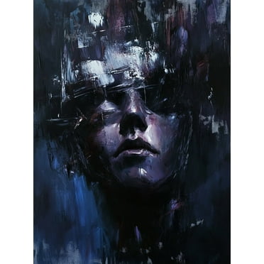 Dark Elegance - Moody Oil Portrait Painting, Black-Toned Classical Style Art Print