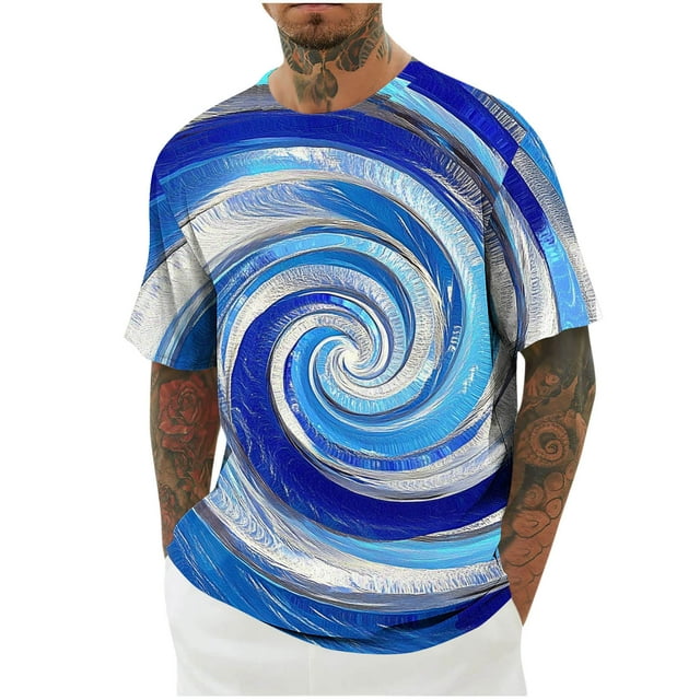 Mens Camisas de Manga Corta Impresión Casual Deportes Cuello Redondo Blusa, Poliéster Ligero para la Primavera Verano Al Aire Libre Uso Diario
