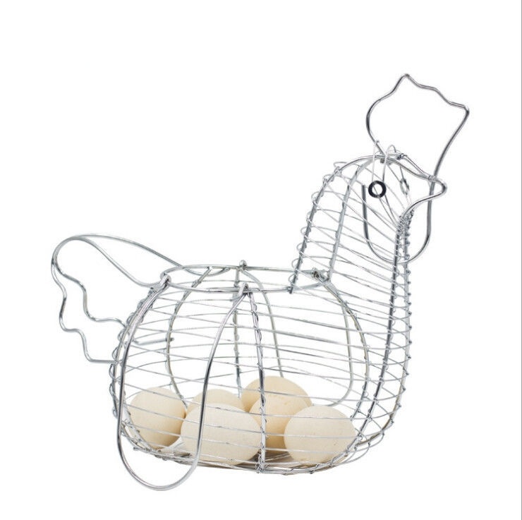Chicken Egg Holder Large Metal Wire Hen Shaped Kitchen Storage Basket