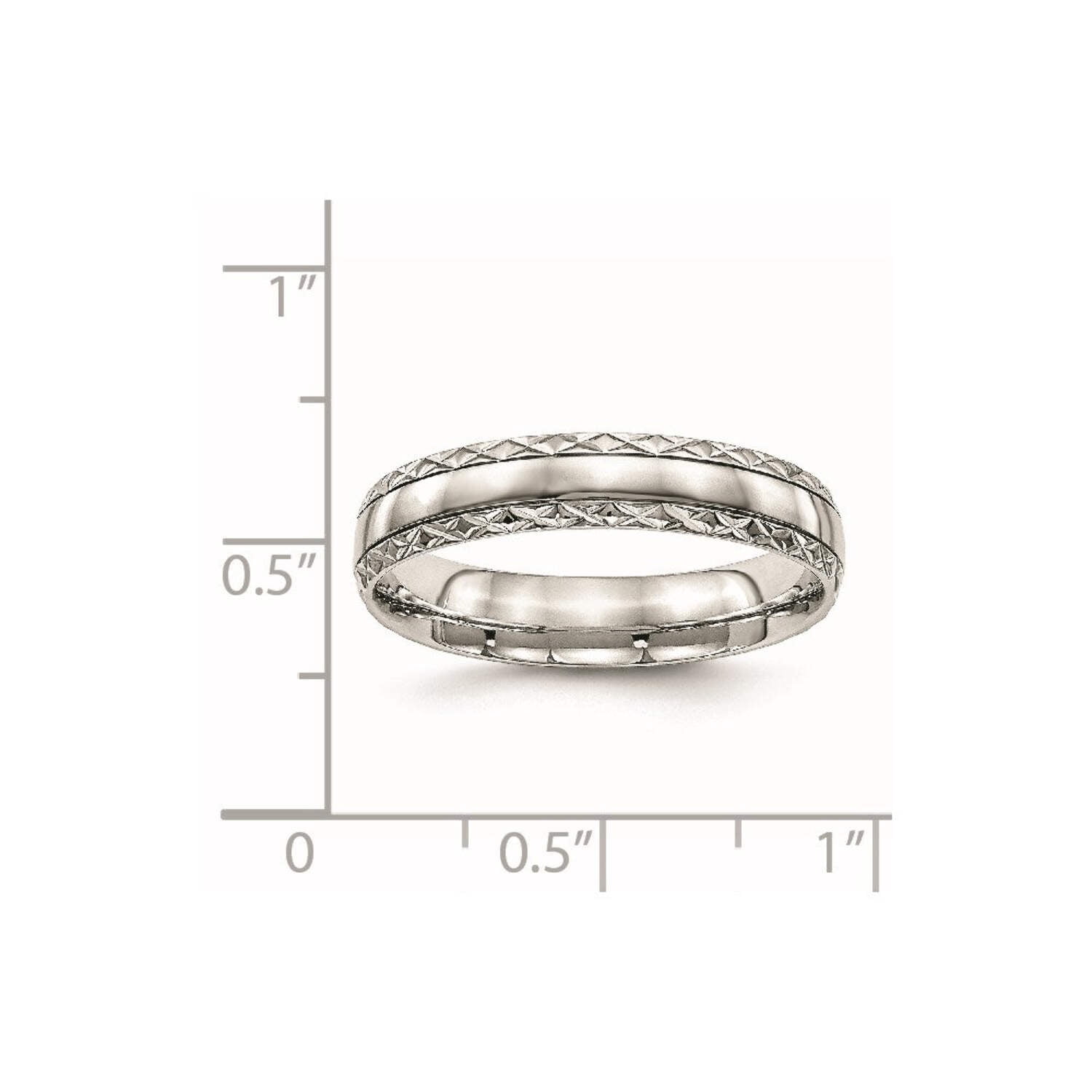 Stainless Steel Polished Grooved Criss Cross Design Ring