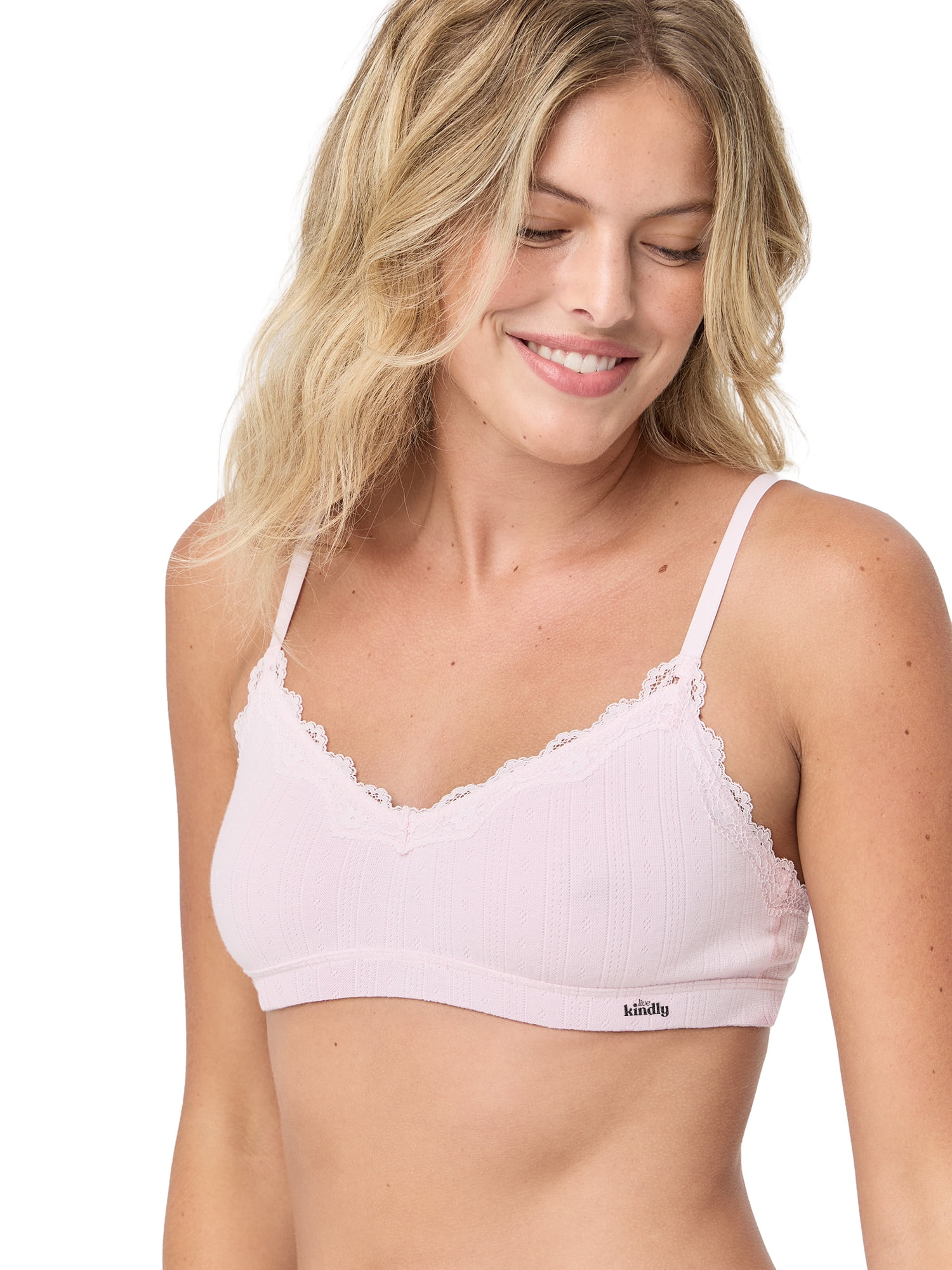 Kindly Yours Women’s Wire Free Pointelle Bralette with Lace Trim, Sizes S-XXXL
