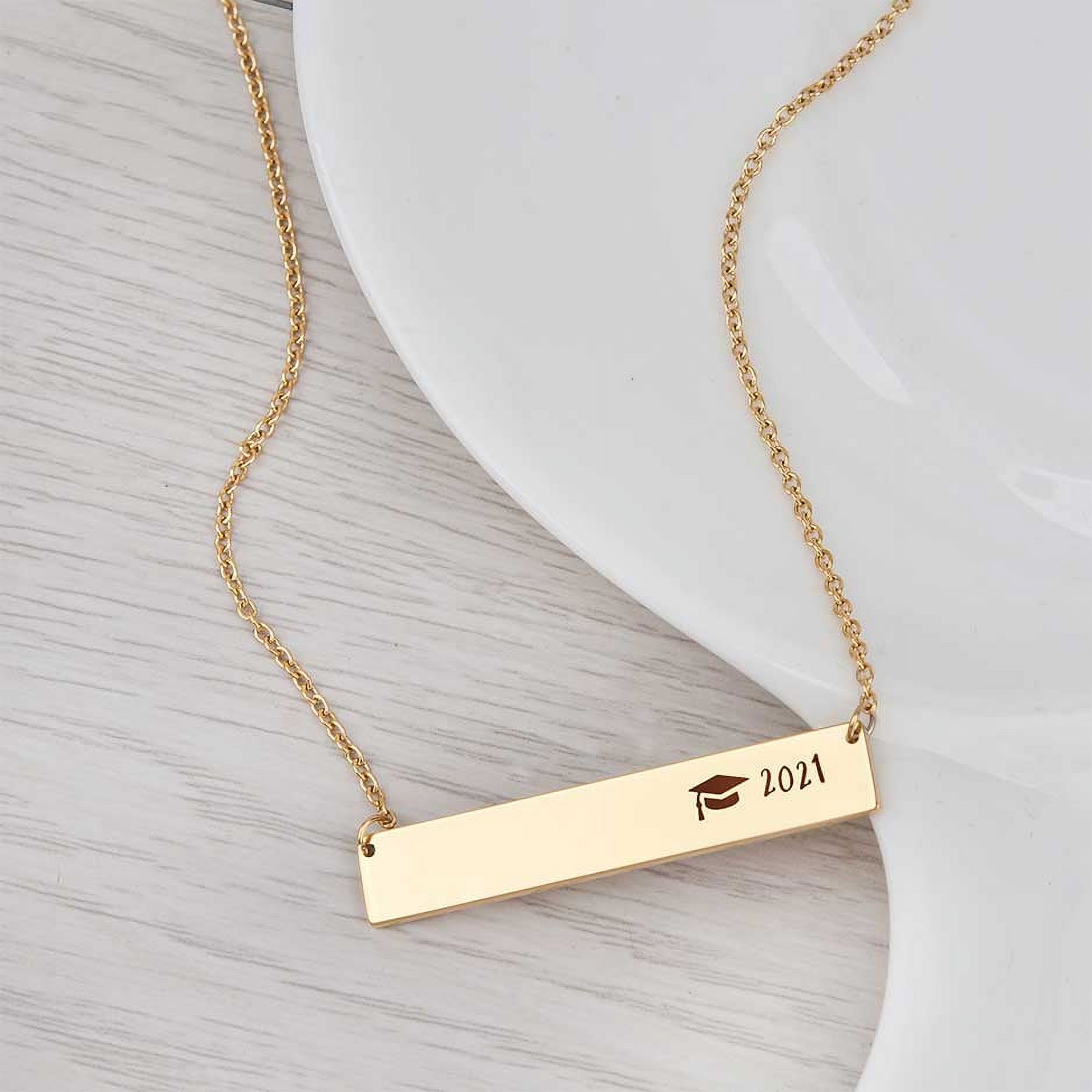 Anavia Graduation Gift for Her - High School | College Graduation Gift for Her -2021 Graduation Gifts for Daughter - Stainless Steel Bar Engraved Bachelor Cap Necklace