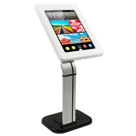 Mount-It! Tablet Stand for POS and Kiosk Use, Desk or Table Mount, Anti-Theft, Locking, iPad Tablet Holder for Apple iPad 2, 3, 4, Air and Samsung Tablet Sizes 10.1 In, White and Silver