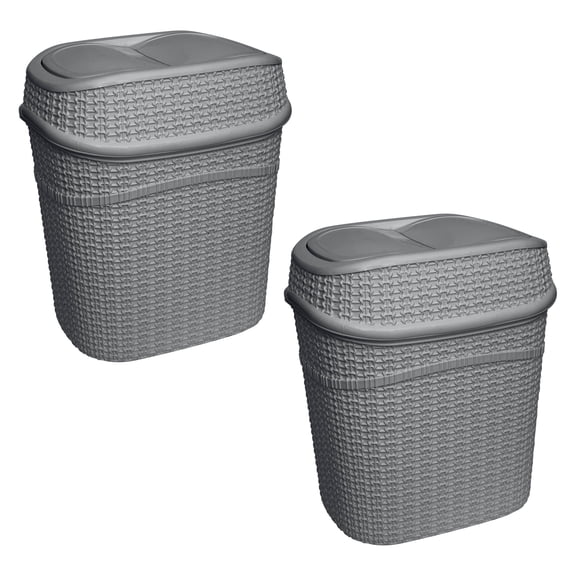 Bath Bliss 2 Pack 9.5 Liter Plastic Sailor Knot Swing Top Waste Bin in Grey