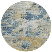 Addison Rugs Indoor/ Outdoor Accord Modern Brushstrokes Polyester Washable Rug New 8' x 8' Round - Navy Gold Grey