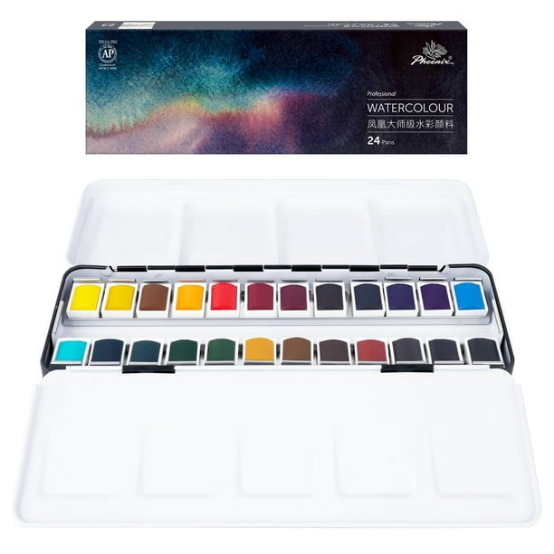 Set de pintura de acuarela PHOENIX, 24 colores, media paleta