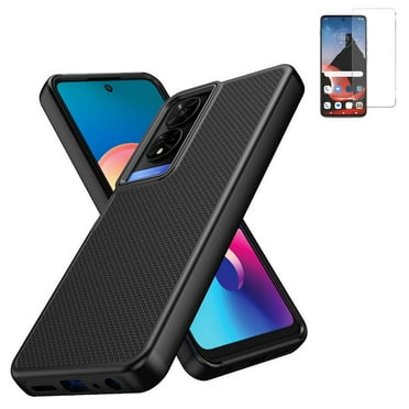 Phone Case for TCL 50 XE 5G (T614D) / 50 XE NXTPAPER 5G Dual Layered Rugged Cover with Screen Protector (Textured Black /Tempered Glass)