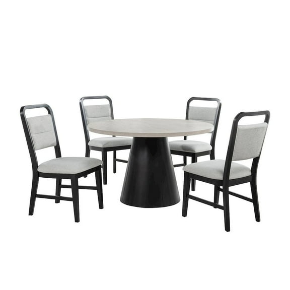 Best Master Furniture 5-Piece Transitional Round Dining Set with Pedestal Base, Beige and Black/Grey