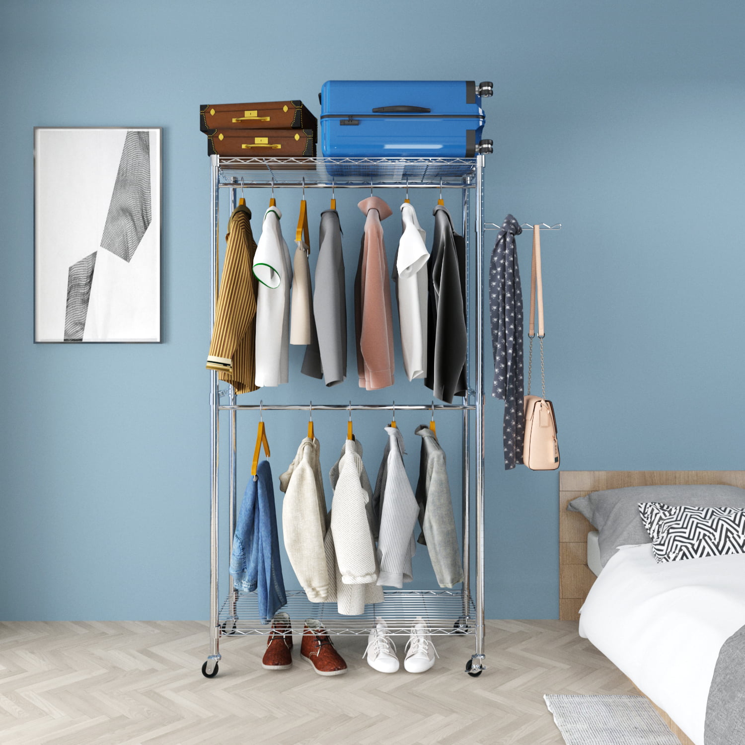 vidaXL Wardrobe Basement Bedroom Attic Garment Closet Clothes Storage Cabinet Organiser Cupboard Hanging Rack Furniture Grey 