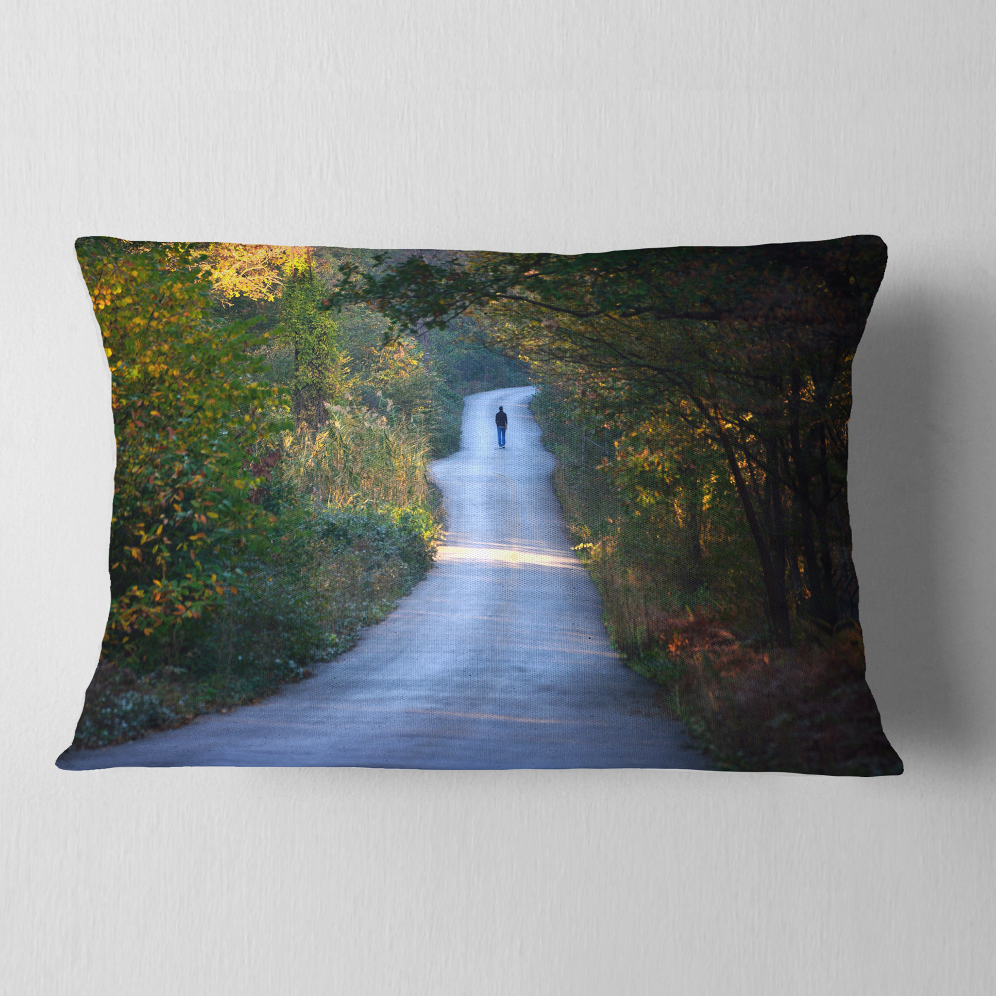 Designart Walking Alone on Road - Landscape Photo Throw Pillow - 12x20