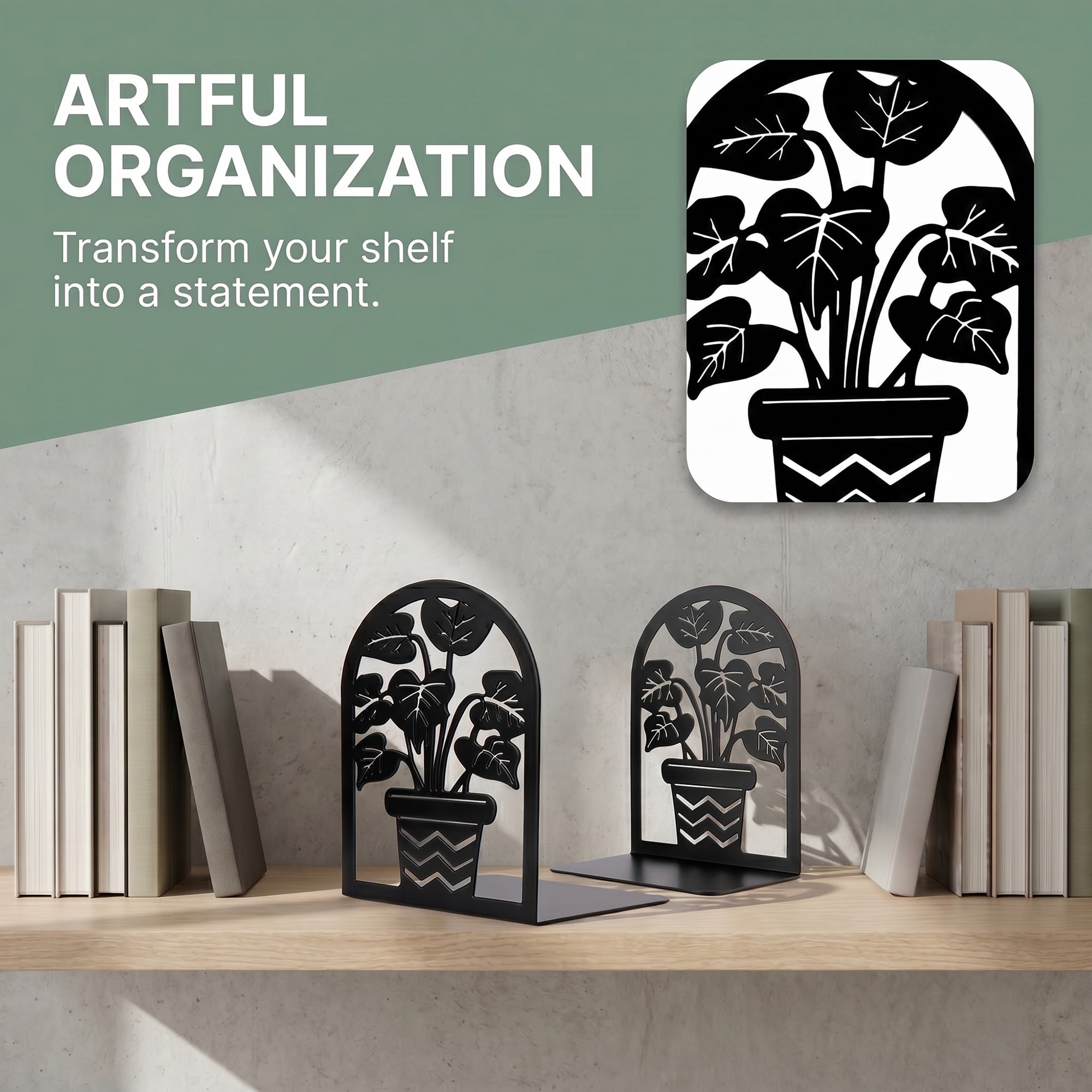 Unique Bargains Metal Tree Design Book Ends for Shelves Black Plant StyleG 4.7"x3.5"x6.8"