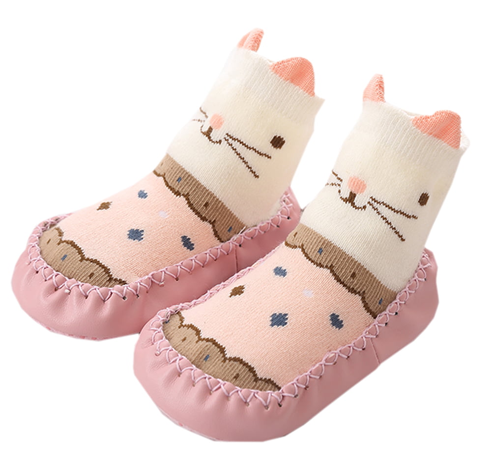 0-2 year/'s Baby Funny Cute 3D  Anti Slip with rattl Socks indoor shoes braun cat