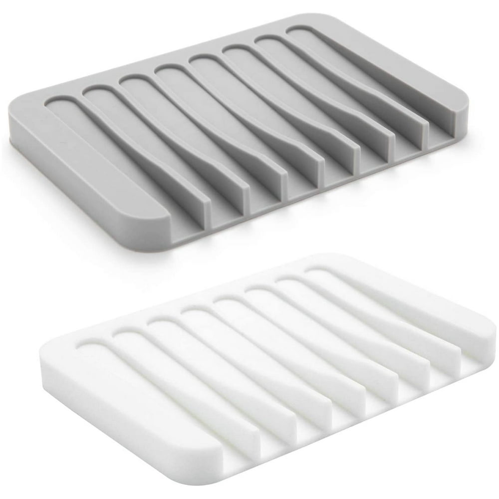 2PCS Soap Dishes with Draining Tray, EcoFriendly Silicone Soap Holder