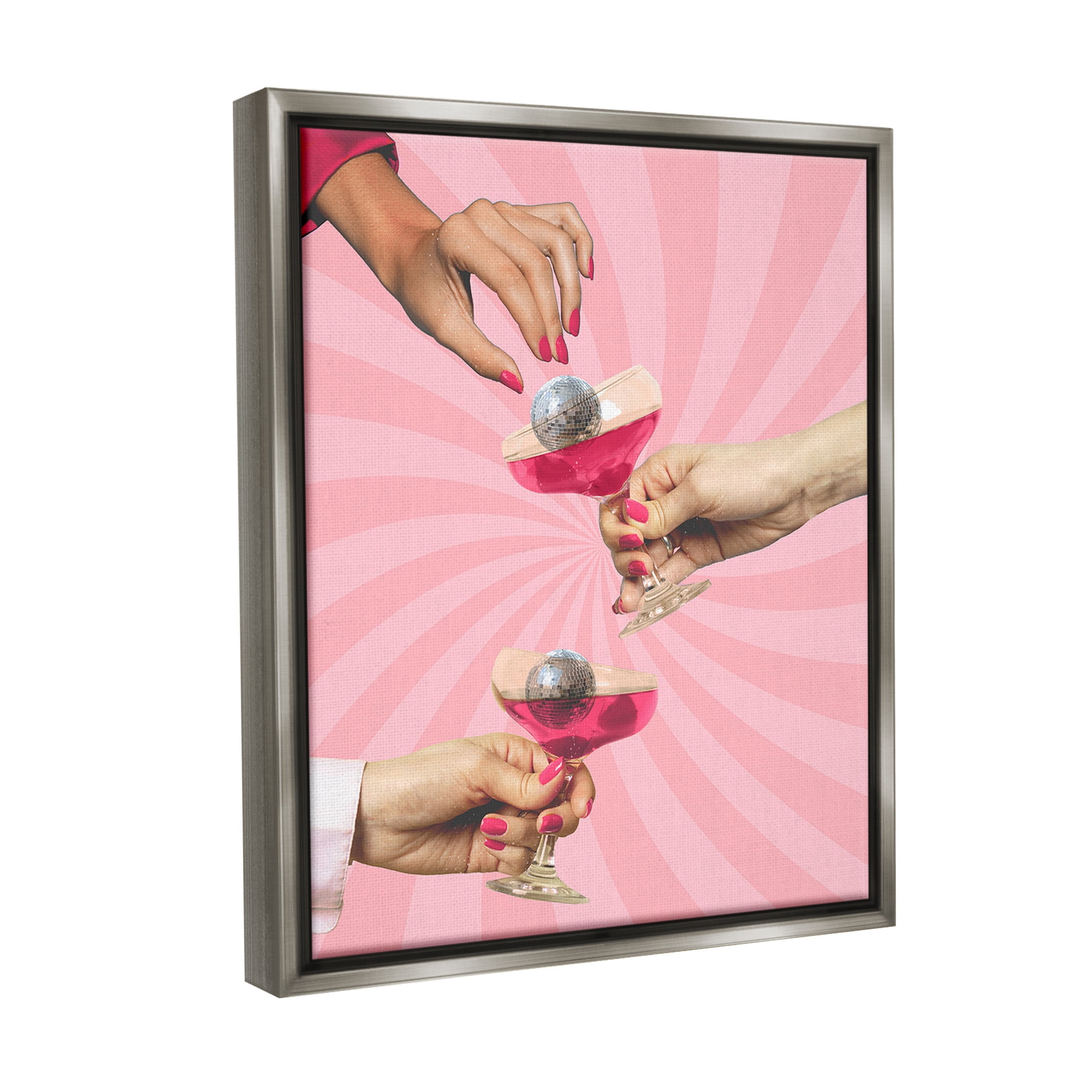 Stupell Industries Disco Cocktails on Stripes Food & Beverage Painting Gray Floater Framed Canvas Art Print Wall Art, 17 x 21