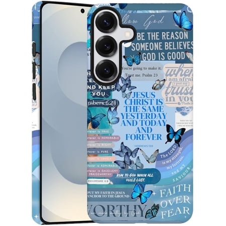 Case for Samsung Galaxy S25, Butterfly Bible Verse Phone Case Military-Grade Drop Protection Cover for Women Girl - Frosted