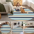 thumbnail image 6 of Minimalist Stripes Round Living Room Rugs 6 ft, Teal Navy Blue Khaki Horizontal Stripe Modern Washable Area Rug with Non-Slip Sturdy Edge Binding Round Carpet for Kitchen Office Bedroom, 6 of 9