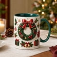 thumbnail image 4 of Novryn Christmas Coffee Mug, 2D Ceramic Cup With Raised Wreath Design for Coffee and Milk, 10 oz, Green, 4 of 7