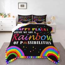 Manfei Happy Place Queen Comforter Set,Cartoon Rainbow Bedding Sets,Colorful Heart Print Bedding Comforter Set For Children,Breathable Home Decor,3 Pieces