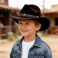 thumbnail image 2 of Staki Kids Cowboy Hat for Girls Boys Western Cowgirl Hat with Buckle Belt Unisex Wide Brim Hat Dress Up Costume(Coffee,3-8 Years), 2 of 4
