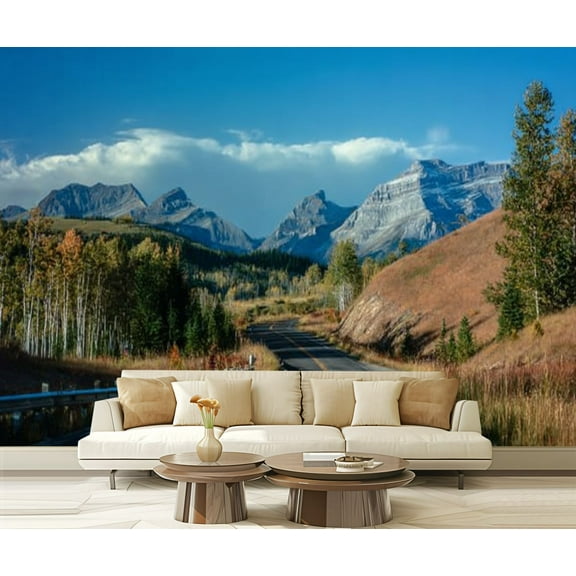 Peel and Stick Wallpaper Road winding Waterton Lakes National Park Alberta Canada Modern Art Wall Mural Decor Self Adhesive and Removable 69in x 98in