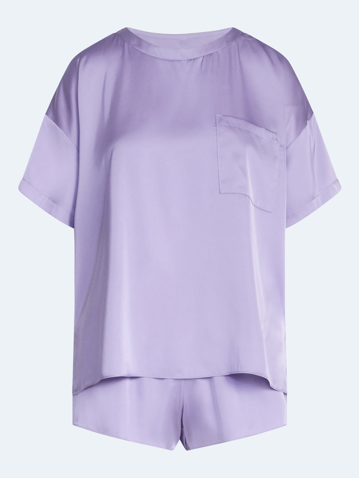 Joyspun Women’s Short Sleeve Stretch Satin Top and Shorts Pajama Set, 2-Piece, Sizes XS-3X