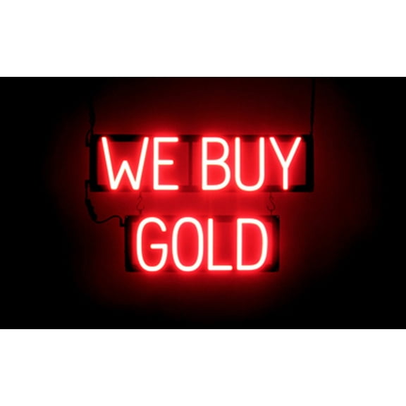 SpellBrite WE BUY GOLD LED Sign for Business. 24.3" x 15.0" Red WE BUY GOLD Sign Has Neon Sign Look With Energy Efficient LED Light Source. Visible from 500 Feet, 8 Animation Settings.