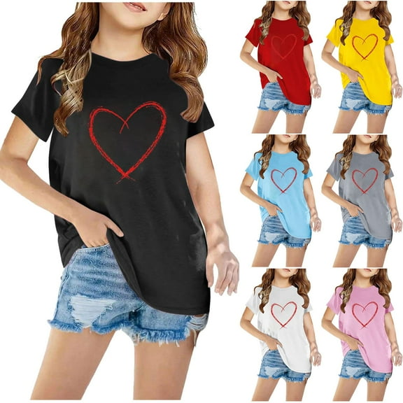 Agkizg Toddler Baby Girls Summer Tops,Short Sleeve T-shirt for Kids,Shirts for Kids Short Sleeve Graphic T-Shirt Round Neck Crop Top for 3-14 Years Girls and Boy T-Shirt Tee