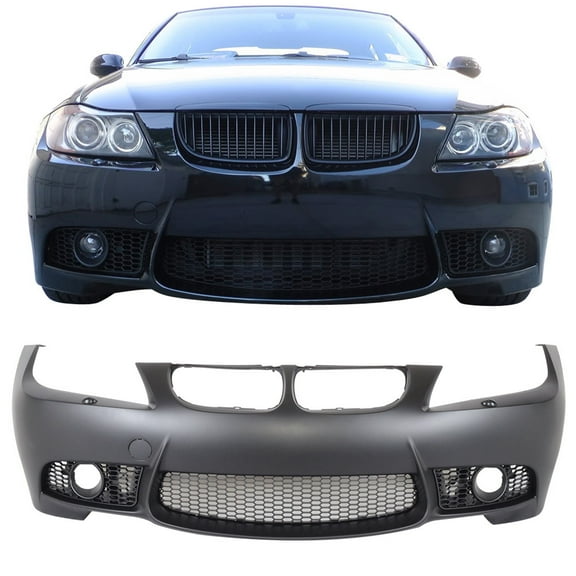 Ikon Motorsports Compatible with 06-08 BMW E90 E91 3 Series Sedan M3 Style Front Bumper Cover Fog Cover - PP