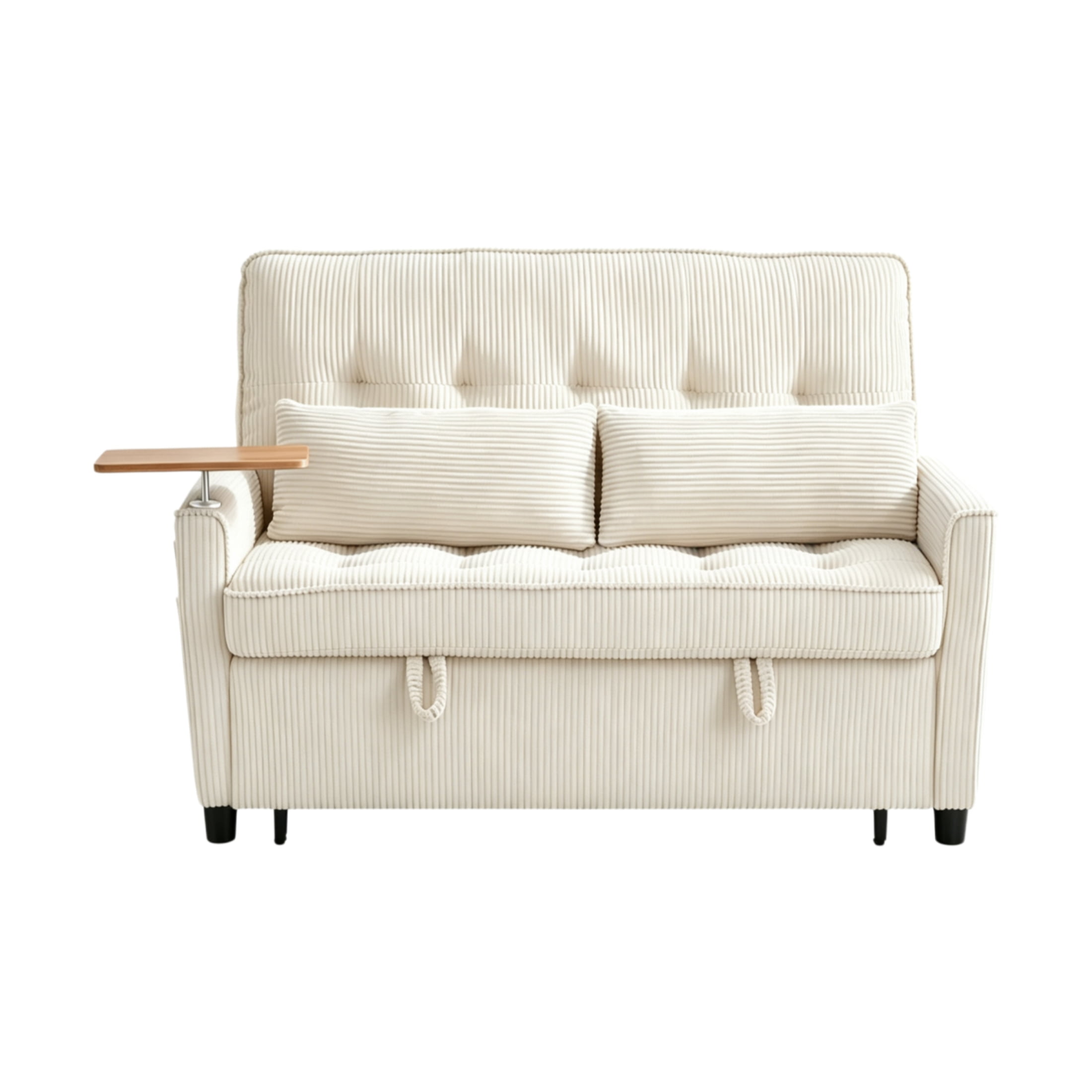 Vinform 3 in 1 Convertible Sleeper Sofa Bed, 55" Corduroy Pull Out Loveseat with Arm Table for Small Space, Beige