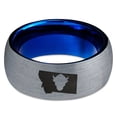 thumbnail image 2 of Tungsten Montana The Treasure State Bison Band Ring 8mm Men Women Comfort Fit Blue Dome Brushed Gray Polished, 2 of 4