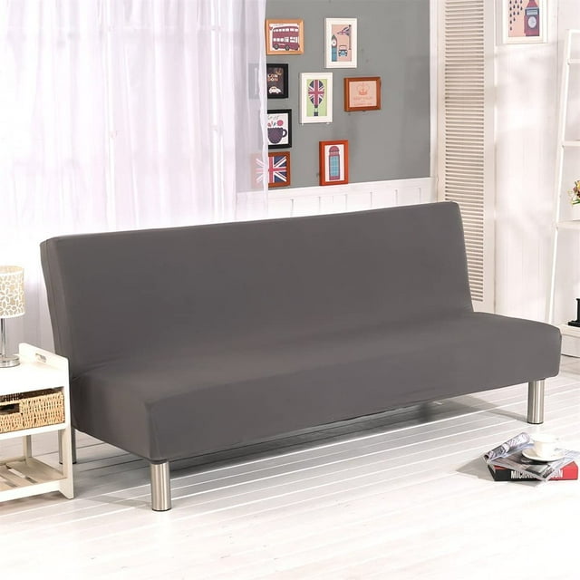 2024 Stretch Futon Cover Armless Sofa Slipcover Foldable Sofa Bed Covers with Elastic Band Machine Washable (Beige)