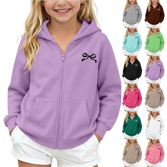 Abtuhar Children Fall Winter Hooded Casual Outerwear and Jackets Winter Solid Fleece‑lined Zip‑up Coat with Side Pockets for 5‑14 Years