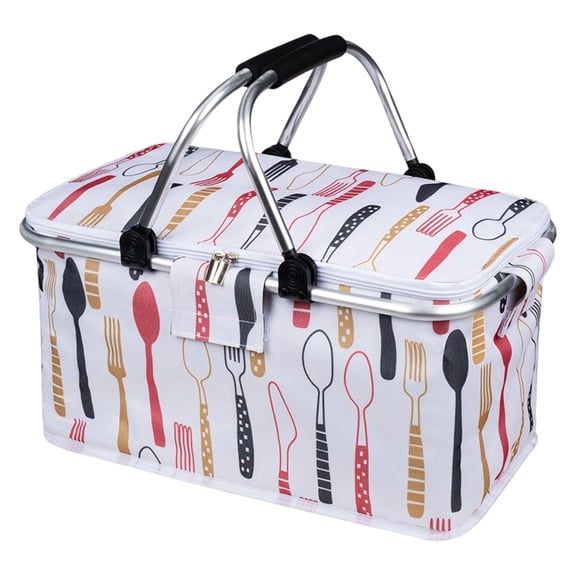 Collapsible Insulated Picnic Basket - Waterproof Oxford Fabric Portable Cooler Basket with Aluminum Handles for Outdoor Camping, Picnics & Beach Trips (1pc,Size/Colour as Pictured)